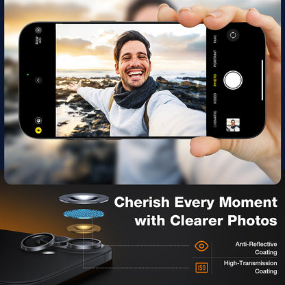 Torras Lensguard -takakameran suojakalvo Apple iPhone 16 Plus / 16, karkaistu lasi, musta