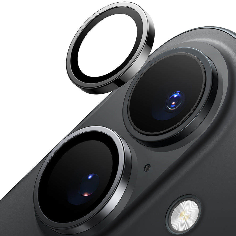 Torras Lensguard -takakameran suojakalvo Apple iPhone 16 Plus / 16, karkaistu lasi, musta