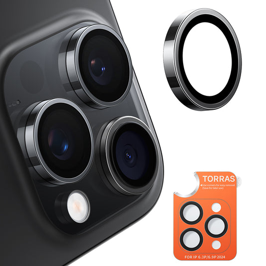 Torras Lensguard takakameran suojakalvo Apple iPhone 16 Pro Max / 16 Pro -puhelimelle, karkaistu lasi, musta