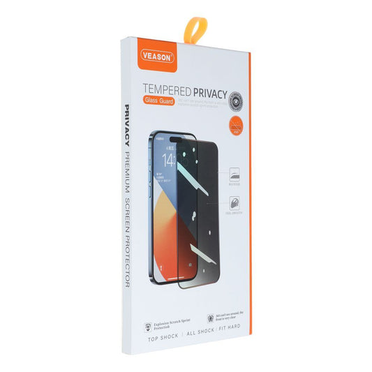 Veason Privacy -näytönsuoja Apple iPhone 15 Pro Maxille, karkaistu lasi, täysiliimainen, 6D