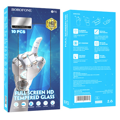Borofone BF6 Diamond Armor suojakalvo Apple iPhone 17e / 16e / 14 / 13 Pro, Karkaistu lasi, Full Glue, 10 kappaleen setti, Musta