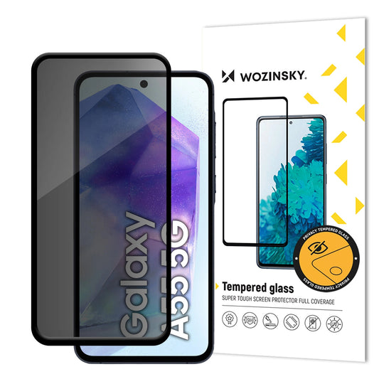 Privacy WZK AntiSpy -näytönsuoja Samsung Galaxy A55 5G A556:lle, karkaistu lasi, täysi liima