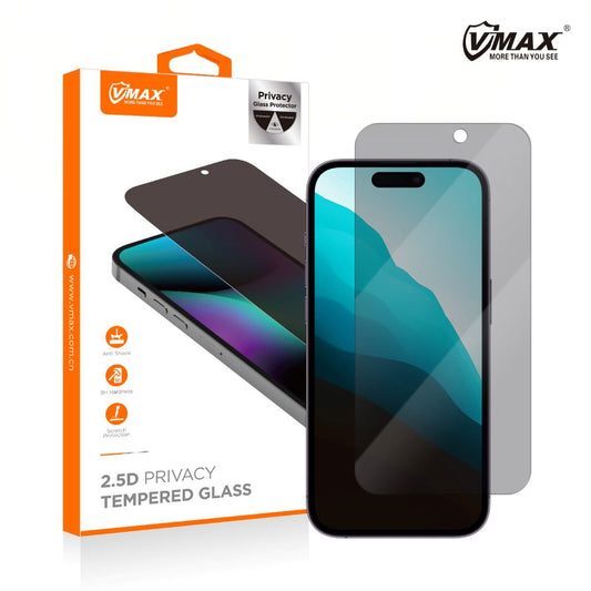 Privacy Vmax -näytönsuoja Apple iPhone 16 Pro Maxille, karkaistu lasi, täysiliimainen, 2.5D