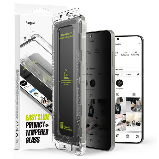 Näytönsuoja Privacy Ringke Easy Slide Samsung Galaxy S25 S931 / S24 S921 -laitteille, Karkaistu lasi, Täysliima, 2 kappaleen setti