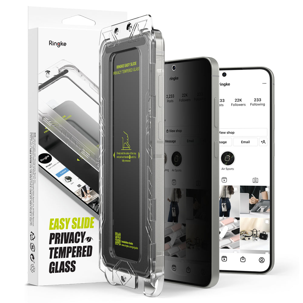 Näytönsuoja Privacy Ringke Easy Slide Samsung Galaxy S25 S931 / S24 S921 -laitteille, Karkaistu lasi, Täysliima, 2 kappaleen setti