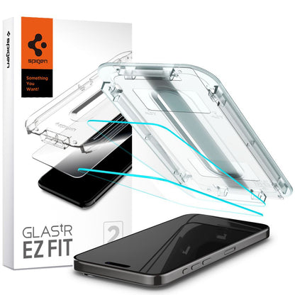 Spigen GlastR EZ FIT Screen Protector for Apple iPhone 15 Pro Max, Tempered Glass, Full Glue, Set of 2 pieces AGL06872