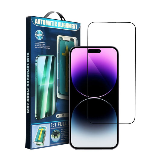 OEM-näytönsuoja automaattisella kohdistuksella Apple iPhone 14 Plus / 13 Pro Max -laitteille, karkaistu lasi, täysi liima, 5D, musta