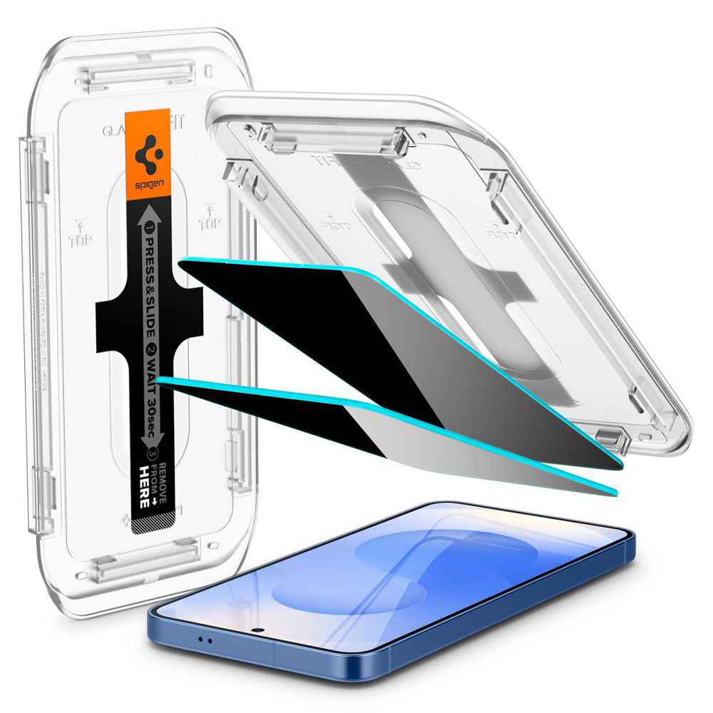 Spigen GlastR EZ FIT HD Privacy-näytönsuoja Samsung Galaxy S25 S931 / S24 S921:lle, karkaistu lasi, täysi liima, 2 kappaleen setti
