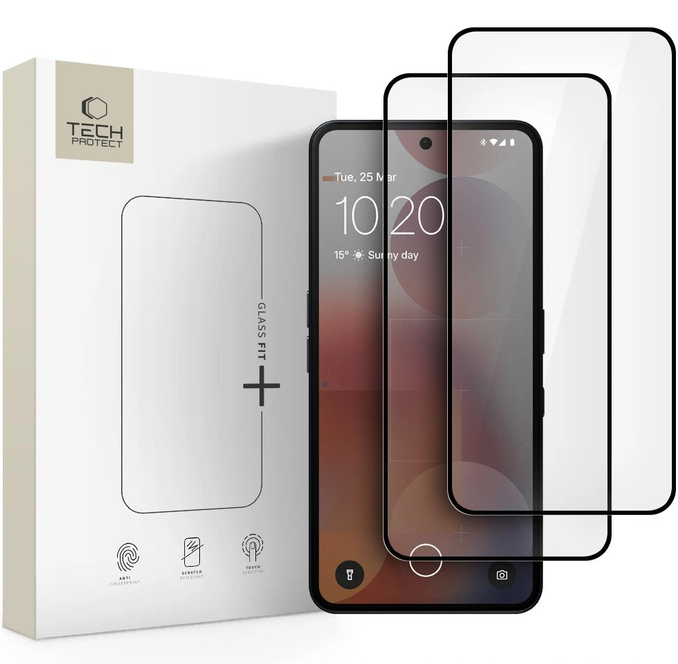 Tech-Protect FIT+ suojakalvo Nothing Phone (3a) / Phone (3a) Pro, Panssarilasi, Täysliima, 2 kappaleen setti, 2.5D, Musta