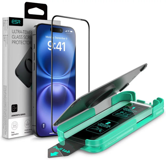 ESR Armorite näytönsuojakalvo Apple iPhone 16:lle, karkaistu lasi, täysliima, musta