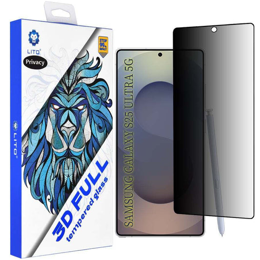 Lito Privacy -näytönsuoja Samsung Galaxy S25 Ultra S938:lle, karkaistu lasi, täysiliima, 3D