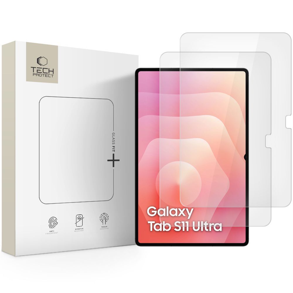 Tech-Protect FIT+ näytönsuojakalvo Samsung Galaxy Tab S11 Ultra / Tab S10 Ultra, karkaistu lasi, täysliima, 2 kappaleen setti, 2.5D