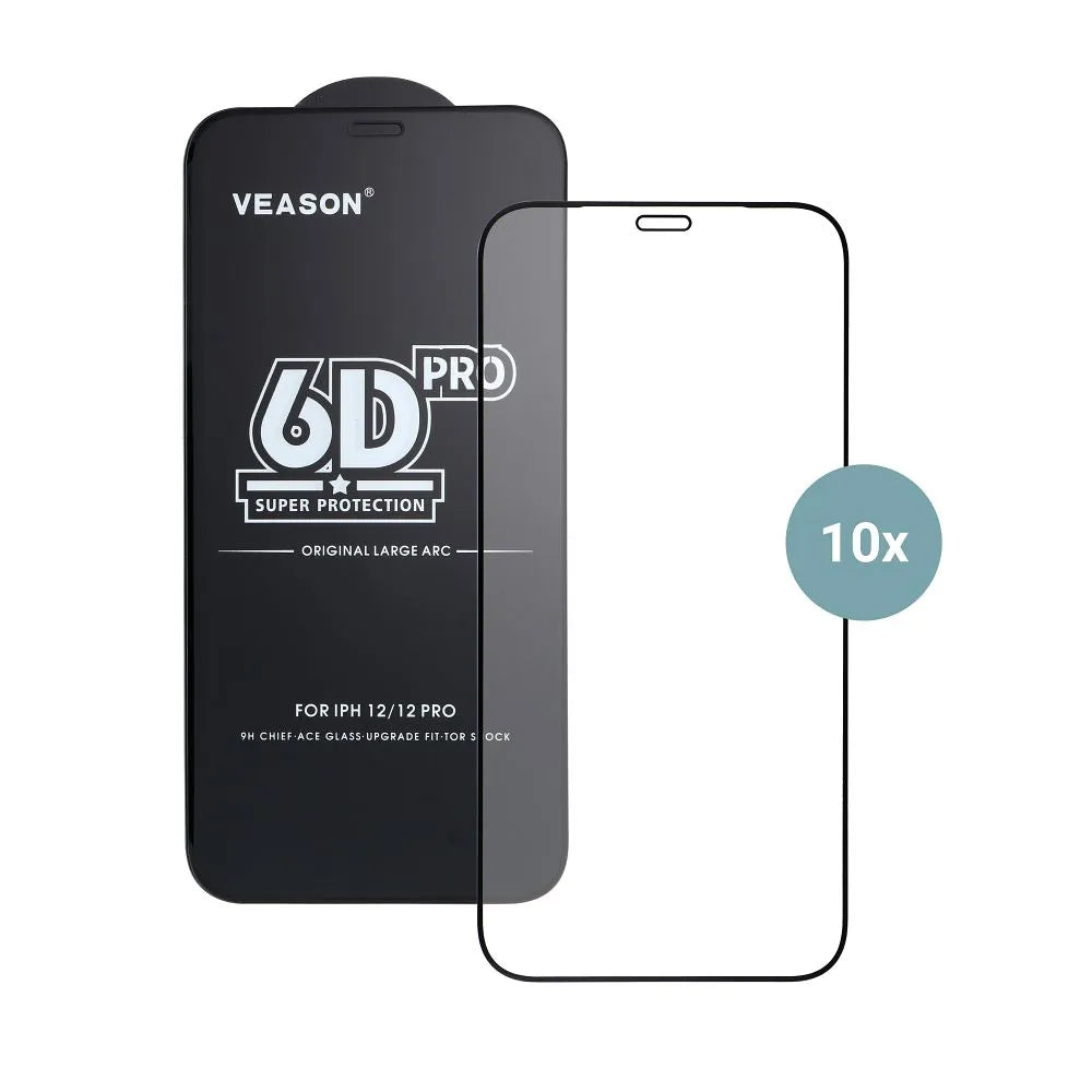 Veason PRO -näytönsuoja Apple iPhone 17 Prolle, karkaistu lasi, täyshartsi, 10 kappaleen setti, 6D, musta