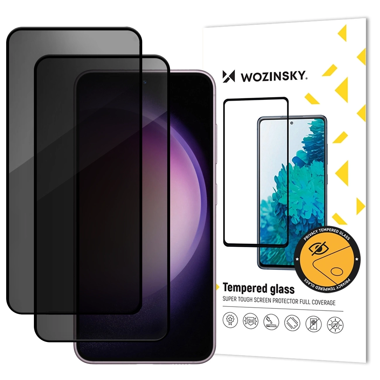 Privacy Screen Protector WZK AntiSpy for Samsung Galaxy S25 FE, Tempered Glass, Full Glue, Set of 2 pieces