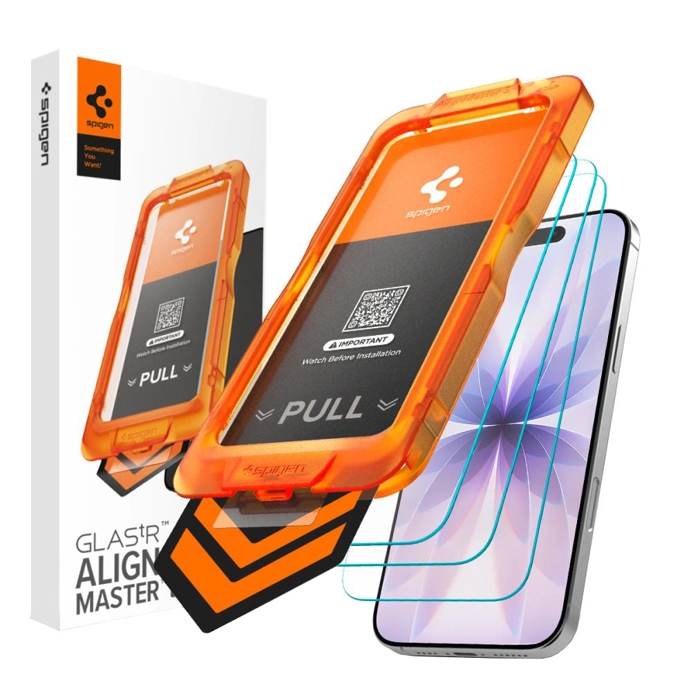 Spigen GlastR Align Master Slim -suojakalvo Apple iPhone 17:lle, Panssarilasi, Täysliima, 3 kappaleen setti AGL10484
