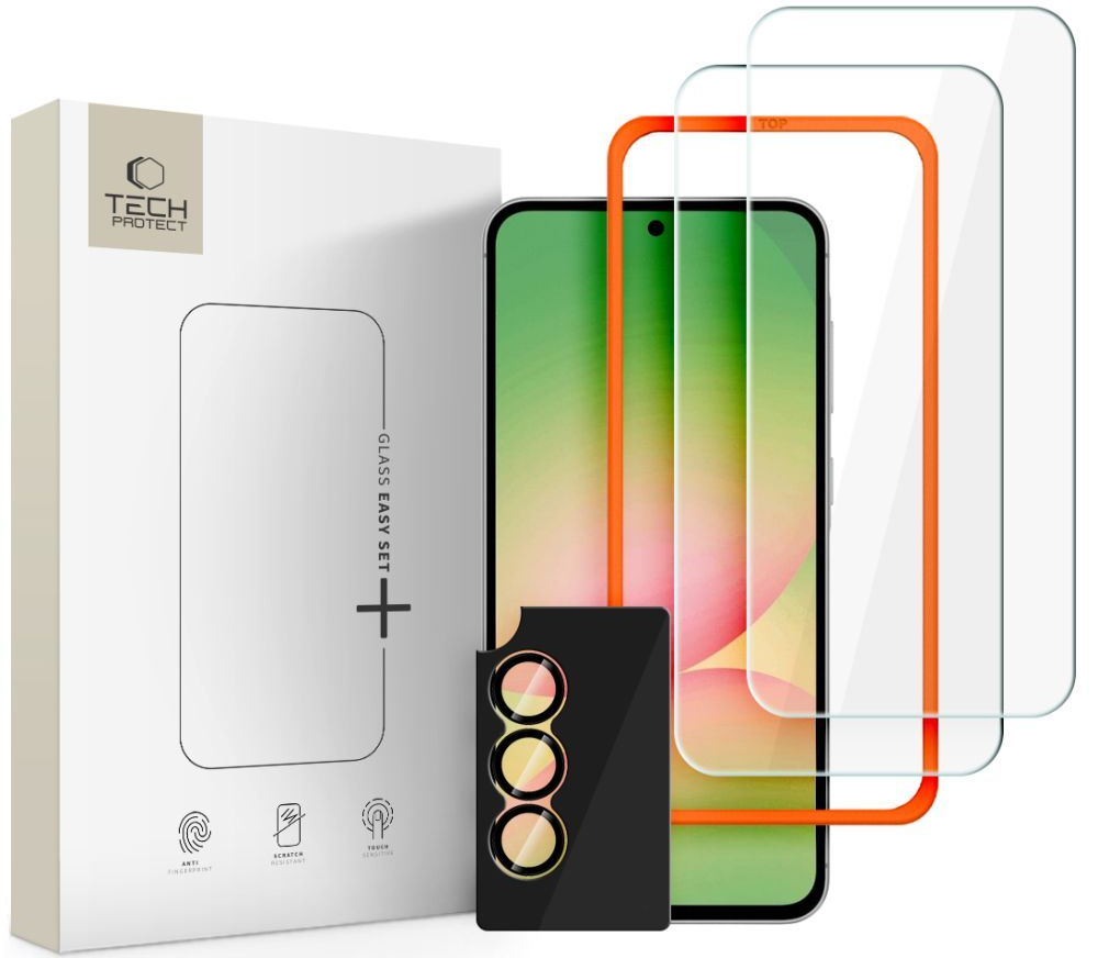 Näytön ja takakameran suojakalvo Tech-Protect Quick Set+ Samsung Galaxy A57 5G:lle, Panssarilasi, Täysliima, 3 kappaleen setti
