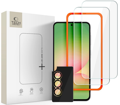 Näytön ja takakameran suojakalvo Tech-Protect Quick Set+ Samsung Galaxy A57 5G:lle, Panssarilasi, Täysliima, 3 kappaleen setti
