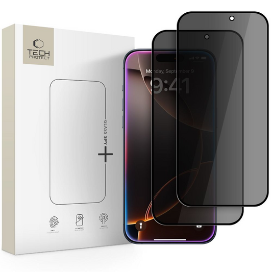 Privacy Tech-Protect Spy+ -näytönsuoja Apple iPhone 17 Pro Max / 16 Pro Max -puhelimille, karkaistu lasi, täysiliimainen, 2 kappaleen setti