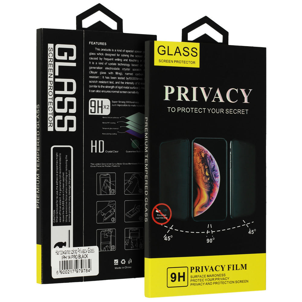 OEM Privacy-näytönsuoja Apple iPhone 18 Pro Maxille, Karkaistu lasi, Täysi liima, Musta