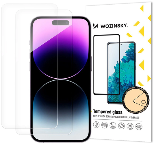 WZK-näytönsuoja Apple iPhone 18 Pro / 17 Pro / 16 Pro -malleille, karkaistu lasi, täysi liima, 2 kappaleen setti
