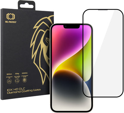 Tel Protect 10X HD DLC Diamond Coating -näytönsuojalasi Apple iPhone 17e / 16e / 14 / 13 Pro / 13 -puhelimille, karkaistu lasi, koko pinnalta liimautuva, musta