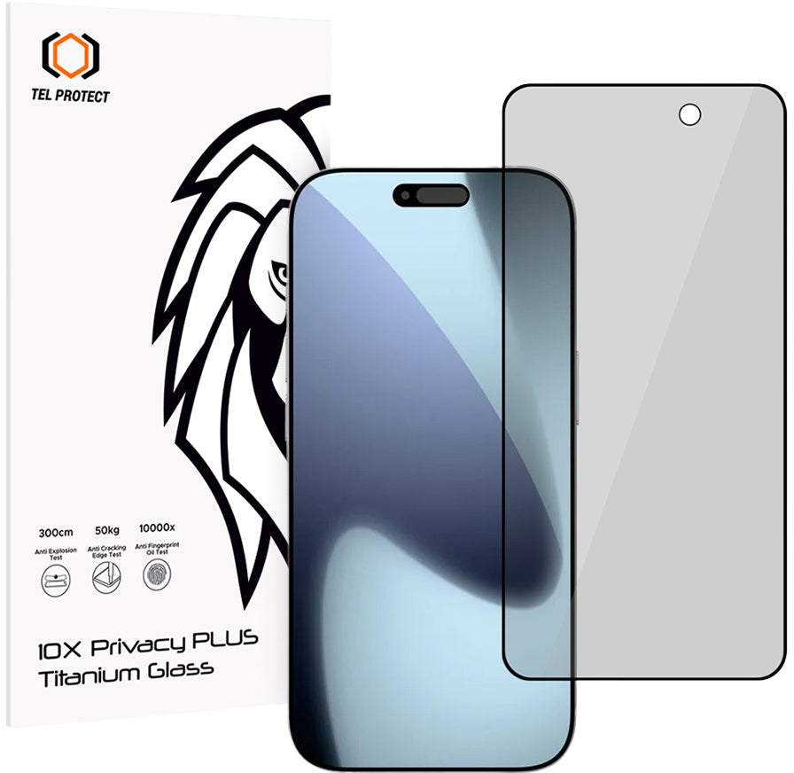 Tel Protect 10X Plus Titanium -yksityisyydensuojakalvo Apple iPhone 17 Pro -puhelimelle, karkaistua lasia, täysliimakiinnitys