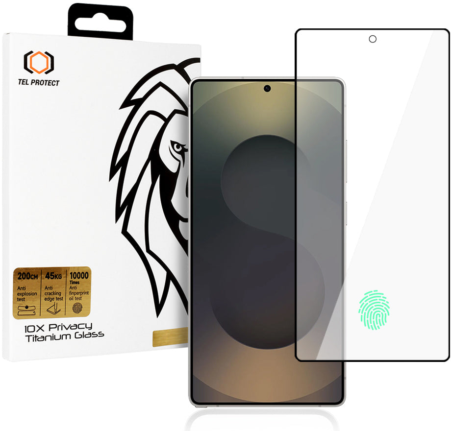 Tel Protect 10X Plus Titanium -yksityisyydensuojakalvo Samsung Galaxy S25 Ultra S938 -puhelimelle, karkaistua lasia, täysliimautuva