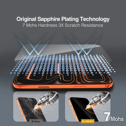 Tel Protect 10X HD DLC Diamond Coating -näytönsuojalasi Apple iPhone 17e / 16e / 14 / 13 Pro / 13 -puhelimille, karkaistu lasi, koko pinnalta liimautuva, musta