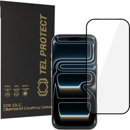 Tel Protect 10X HD DLC Diamond Coating -näytönsuojalasi Apple iPhone 18 Pro Max / 17 Pro Max -puhelimille, karkaistua lasia, koko pinnan liimapinta, musta