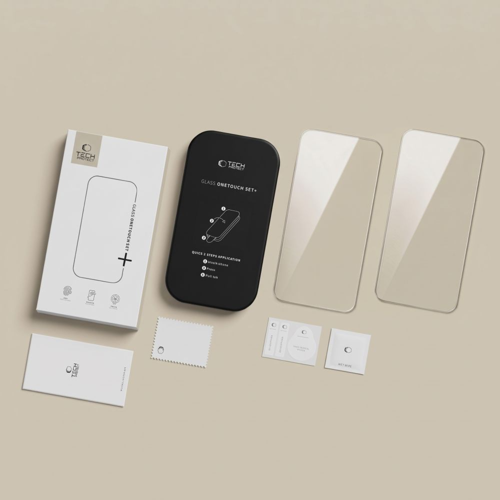 Tech-Protect OneTouch -näytönsuoja Apple iPhone 18 Pro Max / 17 Pro Max -laitteille, karkaistu lasi, täysiliimainen, 2 kappaleen setti, läpinäkyvä