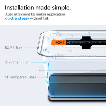 Spigen GlastR EZ FIT -suojakalvo Samsung Galaxy S25+ S936 / S24+ S926 -puhelimille, Panssarilasi, Täysliima, 2 kappaleen setti AGL07432