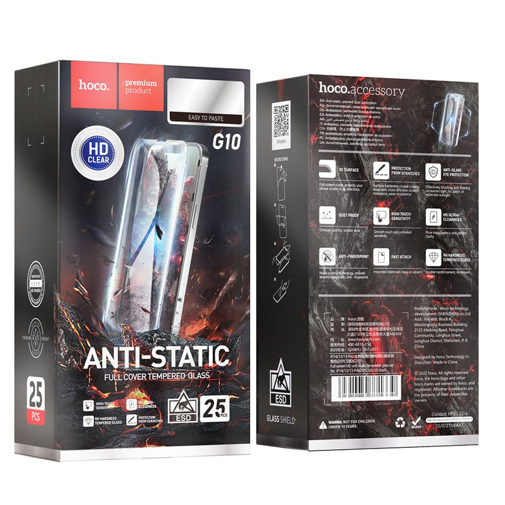 HOCO-suojakalvo Apple iPhone 14 Pro Max -puhelimelle, Panssarilasi, Täysliima, 25 kappaleen setti, Musta
