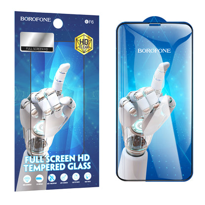 Borofone BF6 Diamond Armor suojakalvo Apple iPhone 17e / 16e / 14 / 13 Pro, Karkaistu lasi, Full Glue, 10 kappaleen setti, Musta
