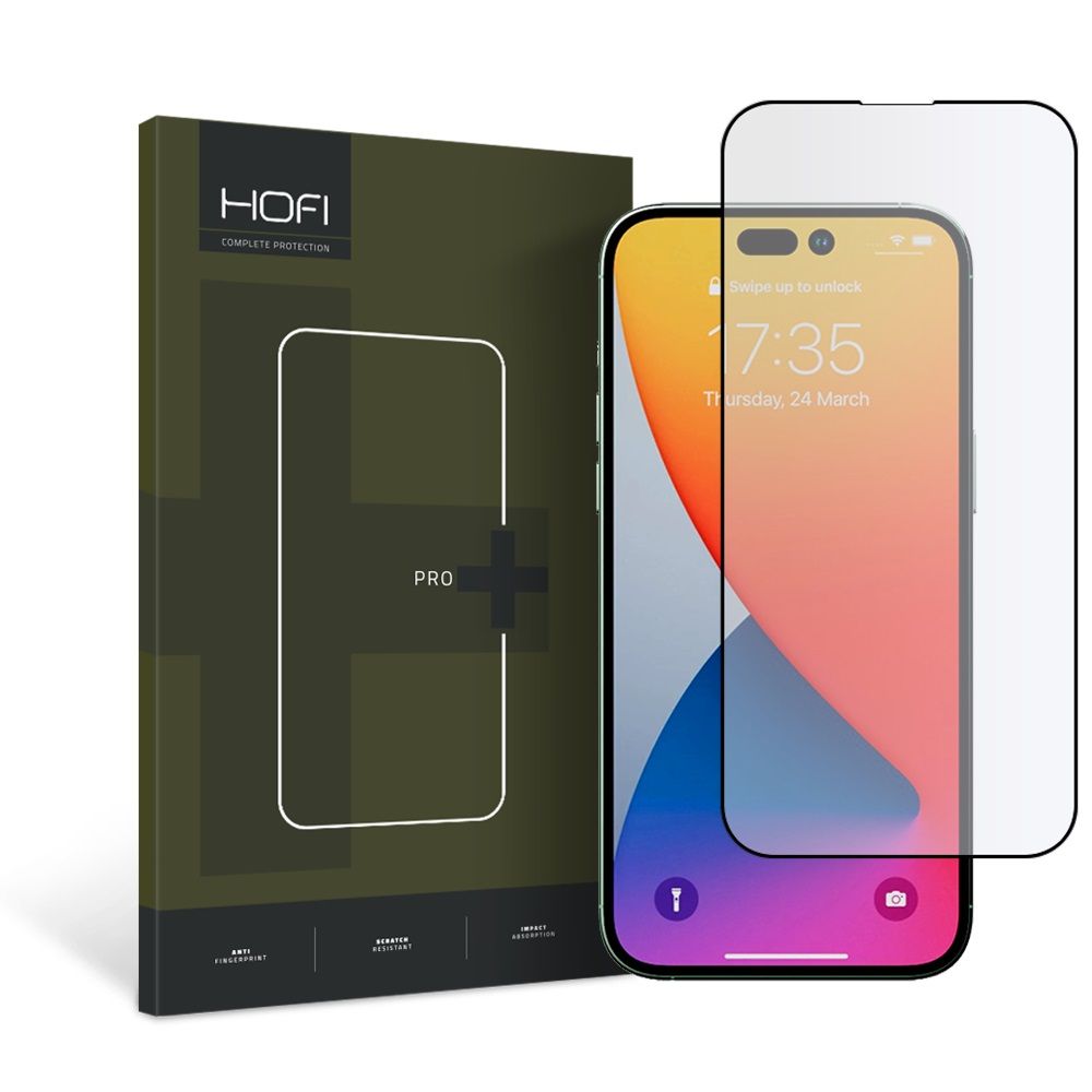 HOFI PRO+ Näytönsuoja Apple iPhone 14 Pro:lle, Karkaistu Lasi, Täysi Liima, Musta