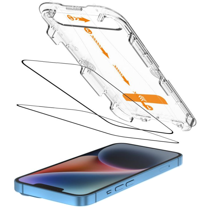 Tech-Protect Quick Set+ näytönsuojakalvo Apple iPhone 17e / 16e / 14 / 13 Pro, Panssarilasi, Täysliima, 2 kappaleen setti, Musta