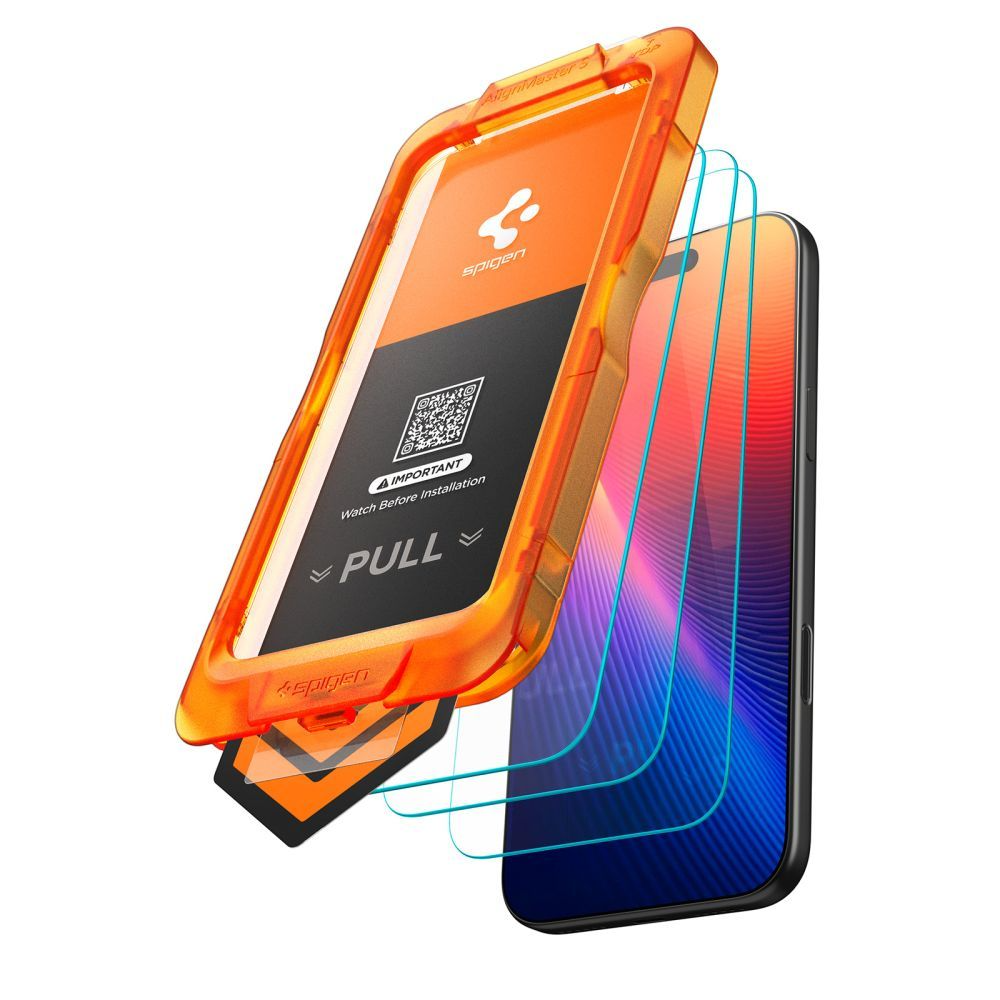 Spigen GlastR Align Master Slim -suojakalvo Apple iPhone 17:lle, Panssarilasi, Täysliima, 3 kappaleen setti AGL10484