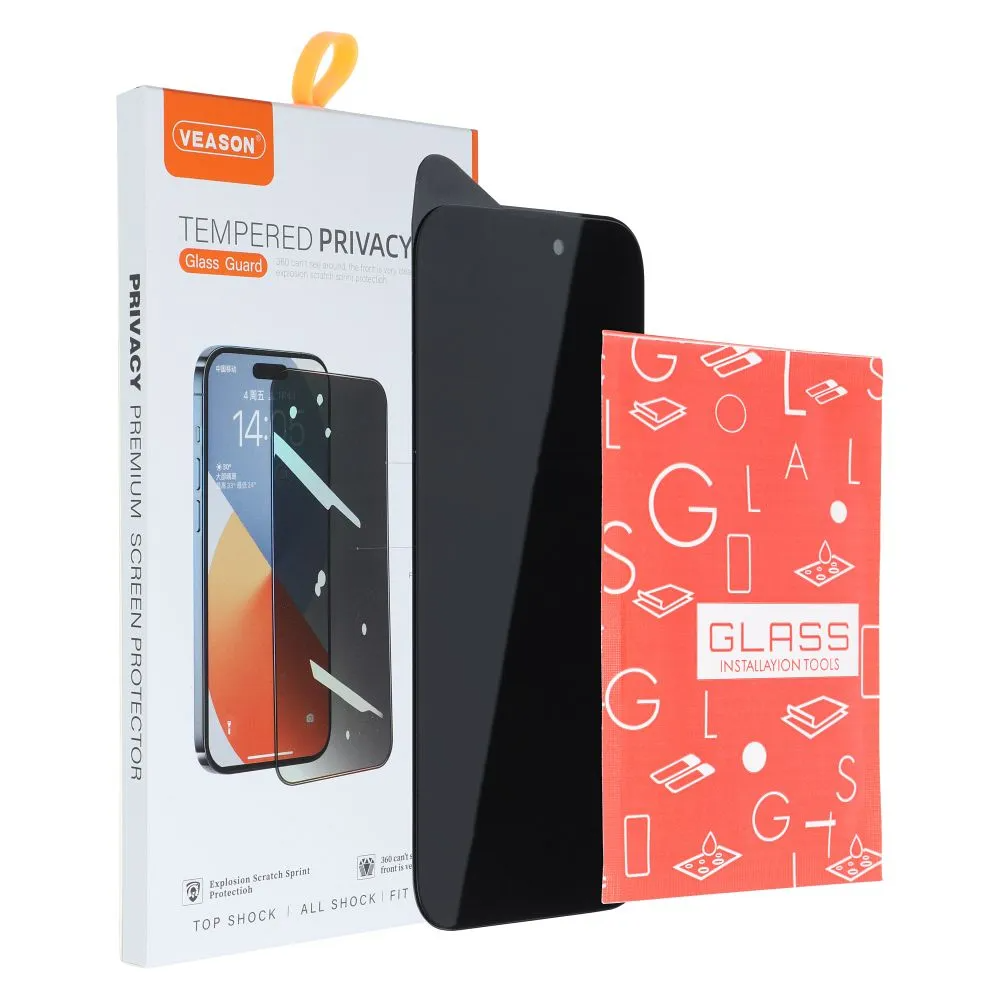 Veason Privacy -näytönsuoja Apple iPhone 17 Pro Maxille, karkaistu lasi, täysi liima, 6D