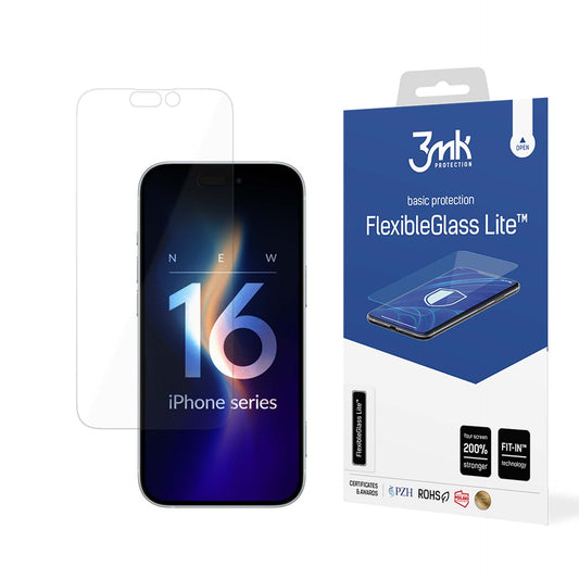 3MK FlexibleGlass Lite -näytönsuoja Apple iPhone 16 Prolle, joustava lasi, täysi liima