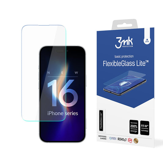 3MK FlexibleGlass Lite -näytönsuoja Apple iPhone 16:lle, joustava lasi, täysi liima