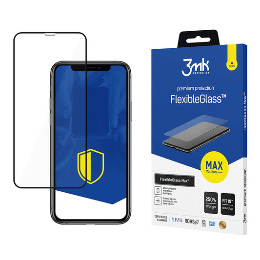 3MK FlexibleGlass Max -näytönsuoja Apple iPhone 11 / XR:lle, joustava lasi, täyshartsi, musta