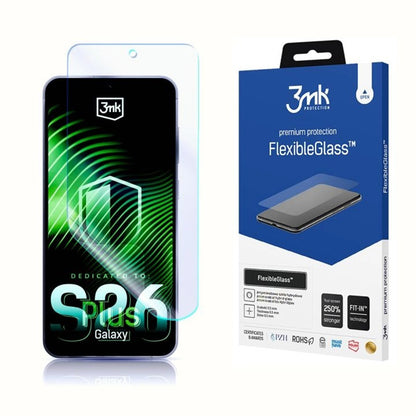 Näytönsuojakalvo 3MK FlexibleGlass Samsung Galaxy S26 Plus S947:lle, Joustava Lasi, Täysliima, Läpinäkyvä
