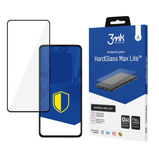 3MK HardGlass Max Lite -näytönsuoja Xiaomi Redmi Note 14 Pro 4G / Note 14 Pro+ 5G:lle, turvalasi, täysiliimainen, musta