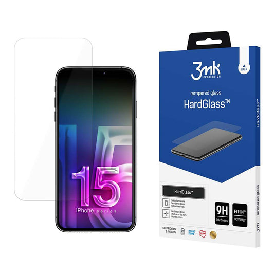 3MK HardGlass -näytönsuoja Apple iPhone 15:lle, turvalasi, täysi liima