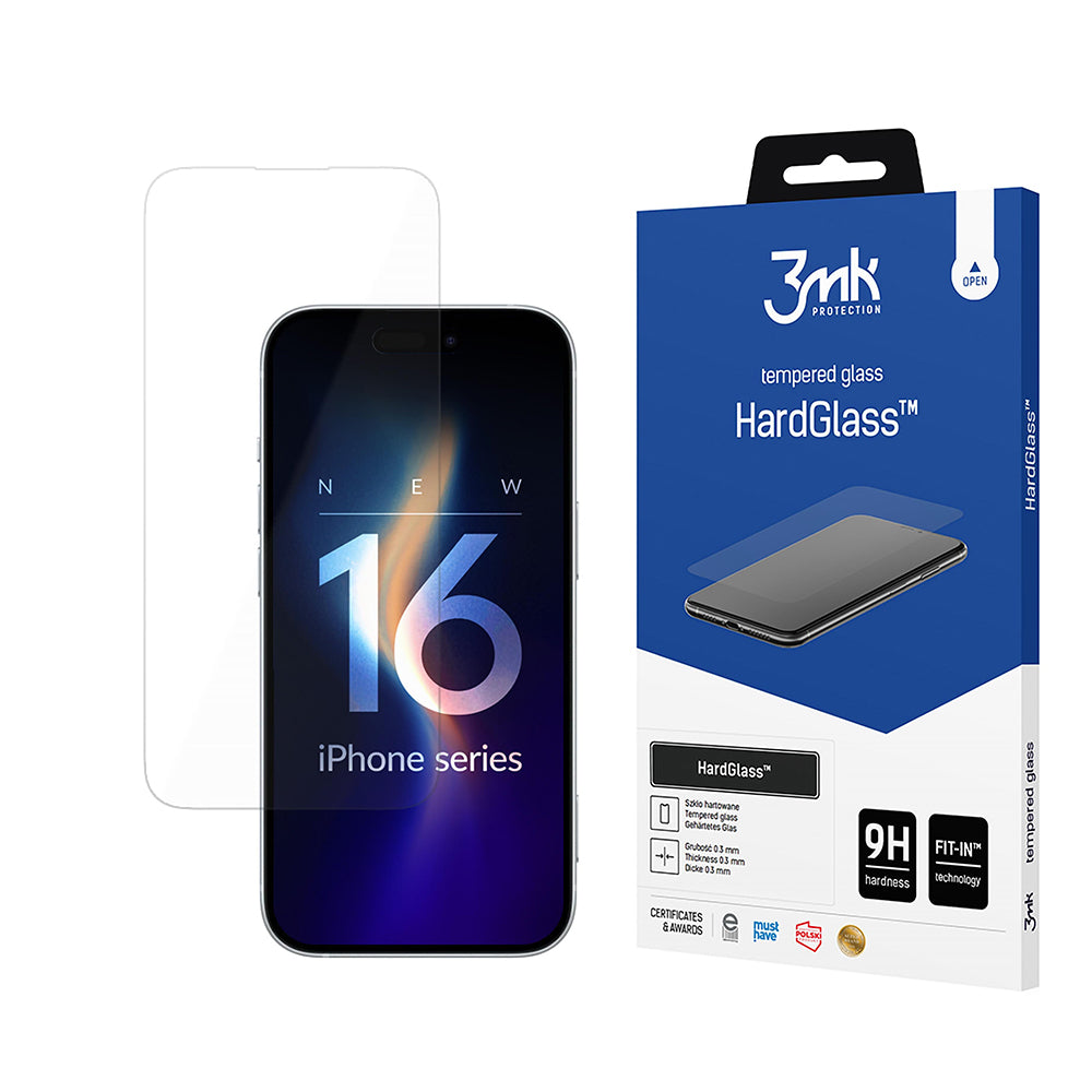 3MK HardGlass -näytönsuoja Apple iPhone 16:lle, turvalasi, täysi liima