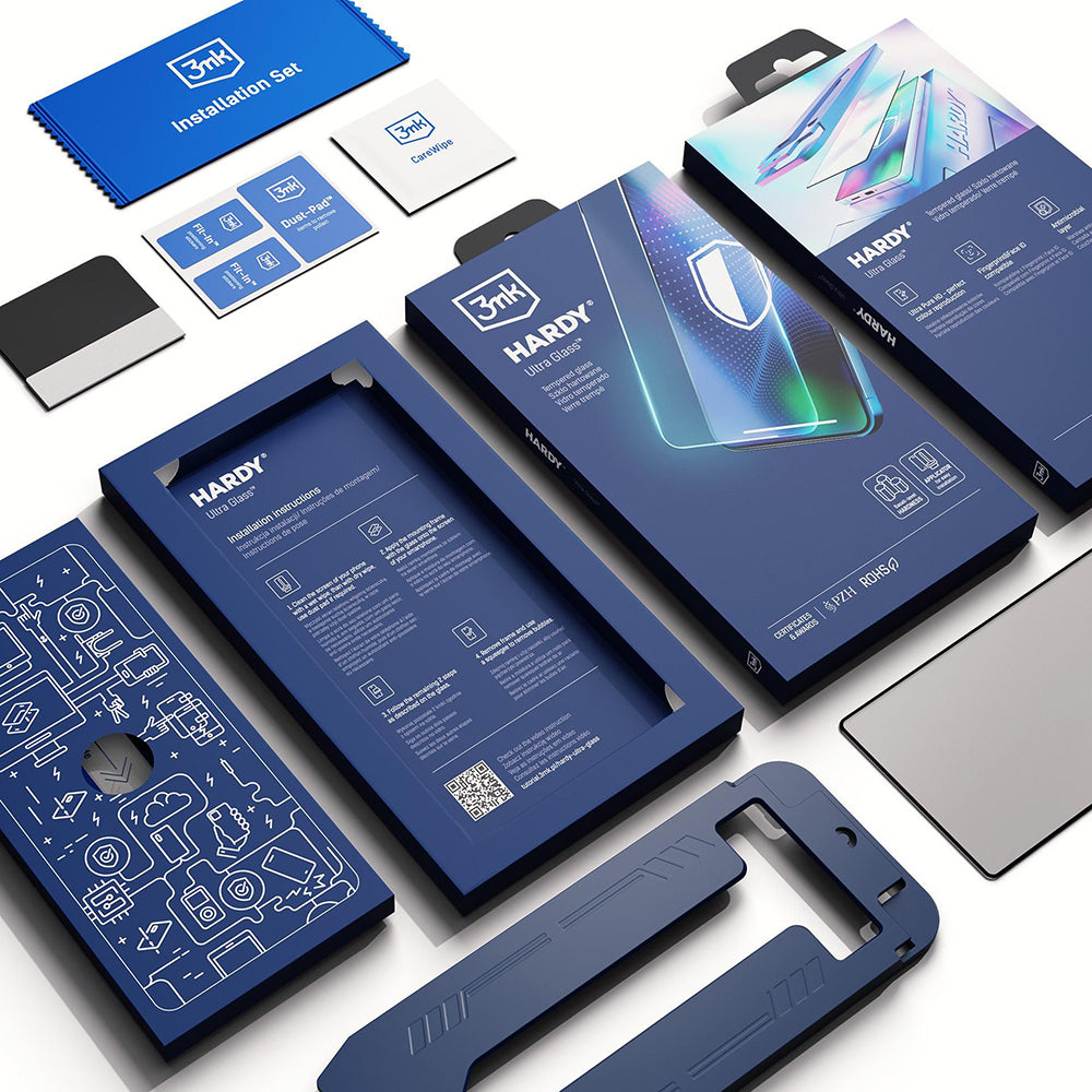 Näytönsuoja 3MK Hardy Ultra Samsung Galaxy S25 S931:lle, Karkaistu lasi, Täysi liima, Musta