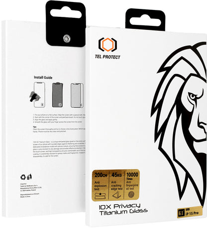 Tel Protect 10X Plus Titanium -yksityisyydensuojakalvo Samsung Galaxy S25 Ultra S938 -puhelimelle, karkaistua lasia, täysliimautuva