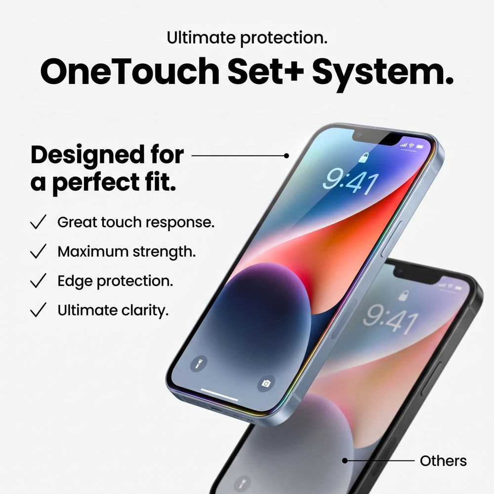Tech-Protect OneTouch Näytönsuoja Apple iPhone 18 Pro / 17 Pro:lle, Karkaistu Lasi, Täysiliimainen, 2 kappaleen setti, Läpinäkyvä