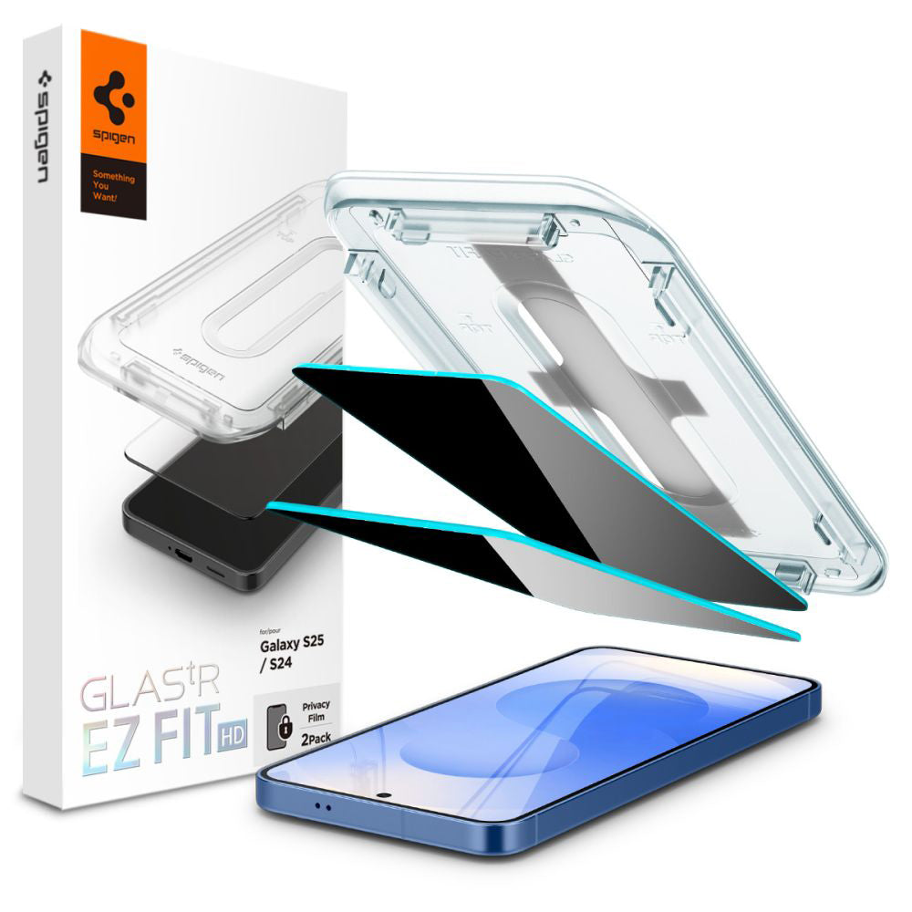 Spigen GlastR EZ FIT HD Privacy-näytönsuoja Samsung Galaxy S25 S931 / S24 S921:lle, karkaistu lasi, täysi liima, 2 kappaleen setti