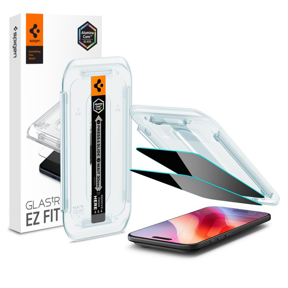 Näytönsuojakalvo Privacy Spigen GlastR EZ FIT Apple iPhone 17 Air:lle, Panssarilasi, Täysliima, 2 kappaleen setti