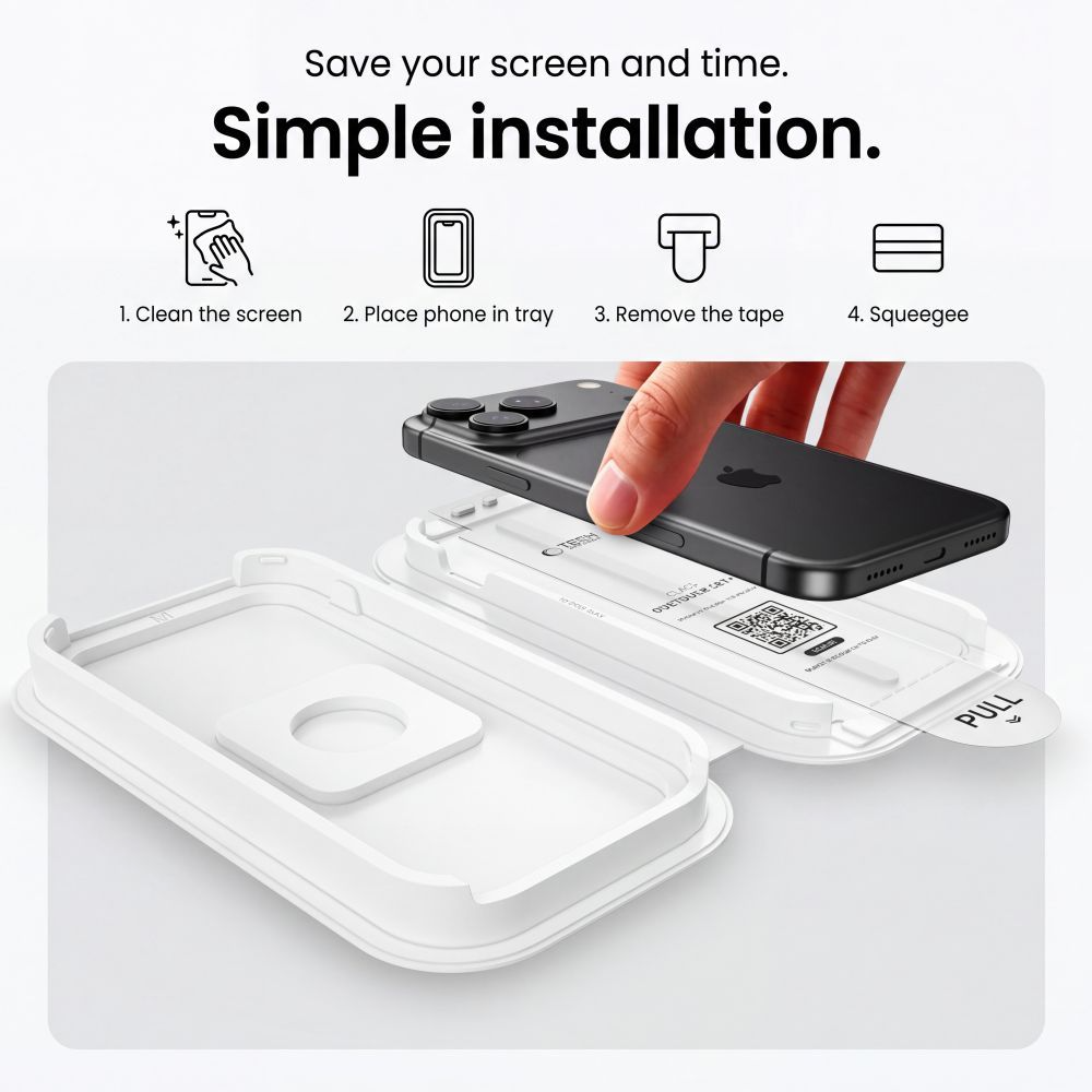 Tech-Protect OneTouch -näytönsuoja Apple iPhone 18 Pro Max / 17 Pro Max -laitteille, karkaistu lasi, täysiliimainen, 2 kappaleen setti, läpinäkyvä